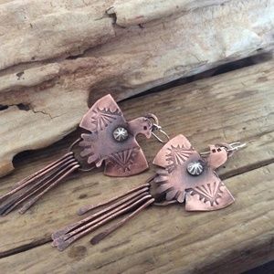 Sterling Silver, Copper Phoenix Earrings